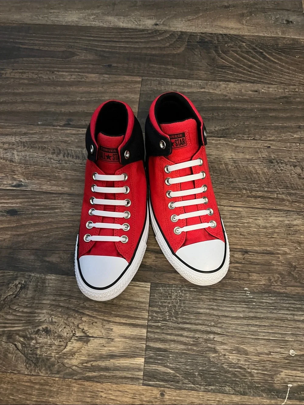 Converse Red and Black Canvas Mid-Top Sneakers - Picture 4 of 5